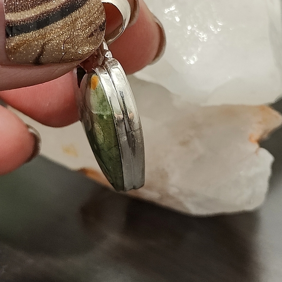 Natural Rhyolite Rainforest Jasper Heart pendant .925 - Picture 3 of 8